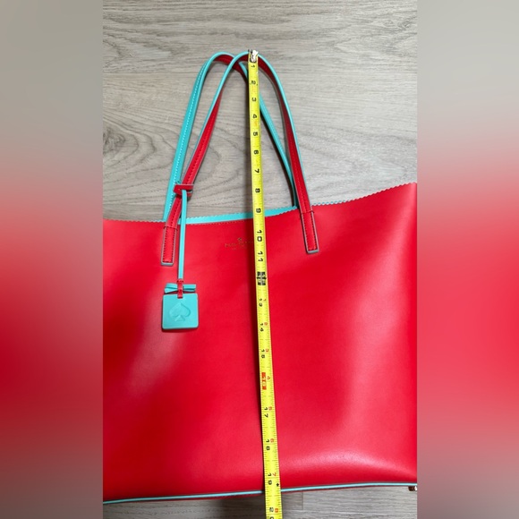 kate spade red tote with teal interior - Picture 10 of 11